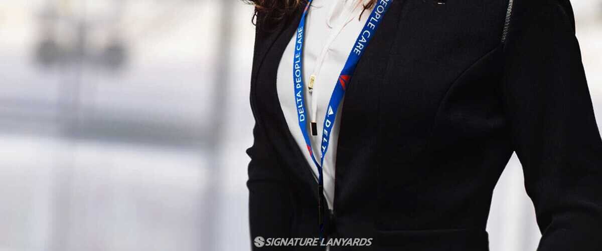 Custom company logo lanyards in various styles and colors