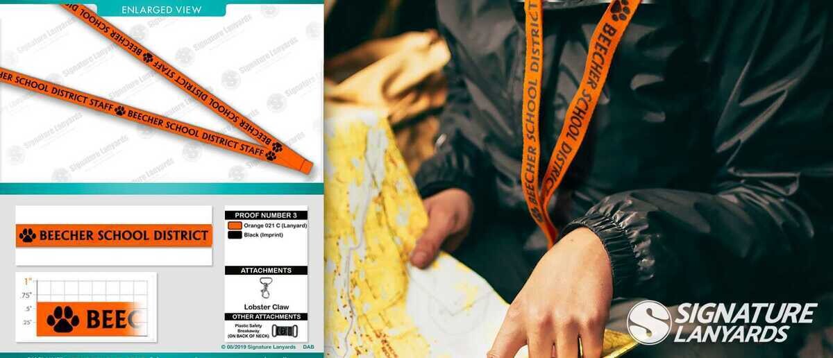 Custom school lanyard with imprinted text and logo