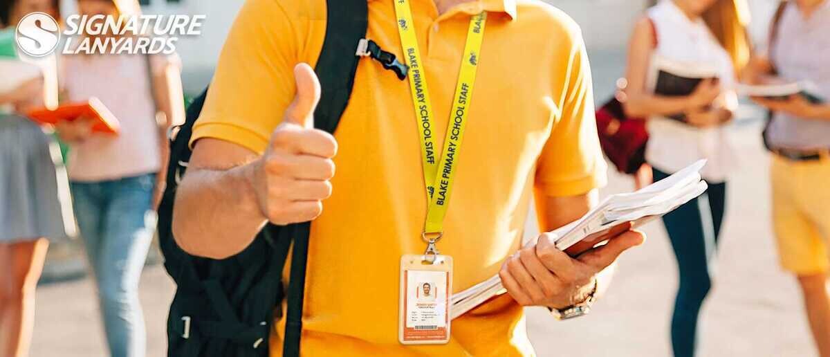 Custom school lanyards with mascot and team color designs